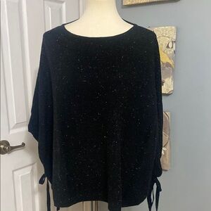 Loft Women's Black Sweater Poncho with Tie Details